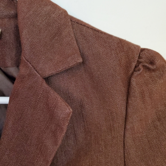 Izzue womens blazer suit jacket XS brown lined pocket button collar - Picture 2 of 7